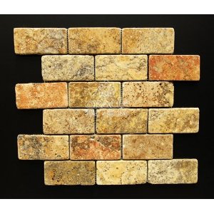 Scabos 2 X 4 Tumbled Travertine Brick Mosaic Tile